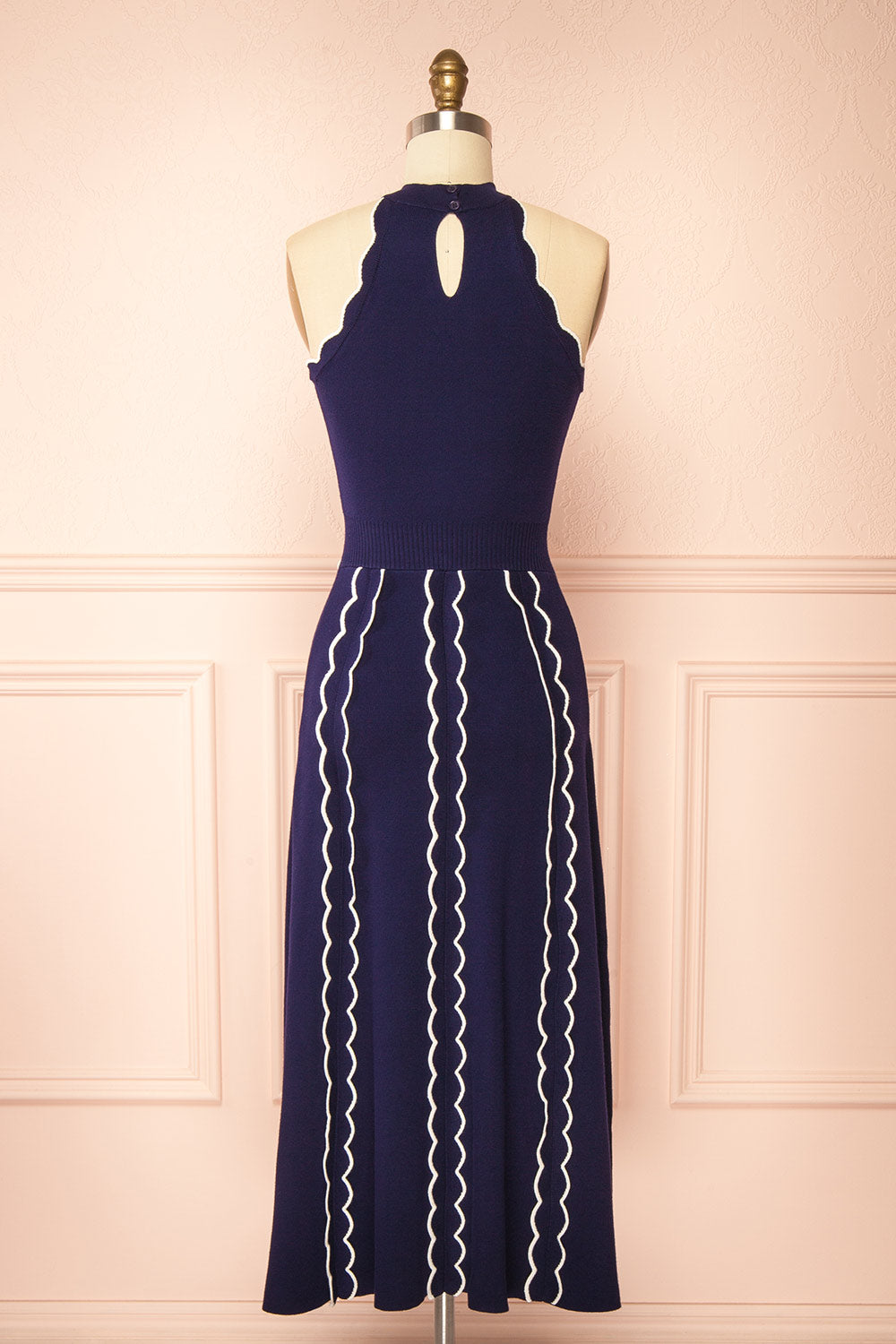 Sharleen Navy Knit Sleeveless Midi Dress | Boutique 1861 back view