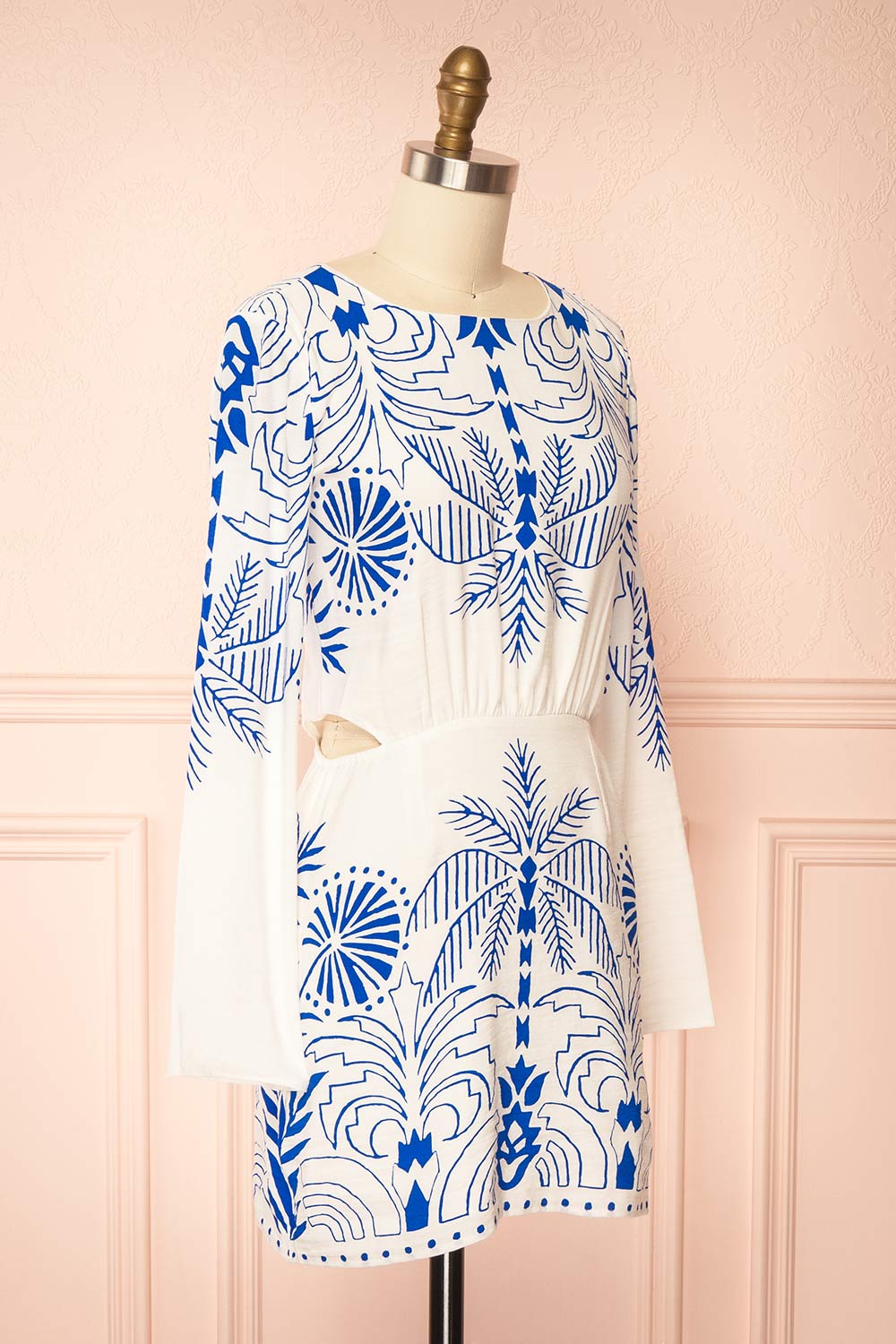 Sharon Short White Dress with Contrast Print | Boutique 1861 side view