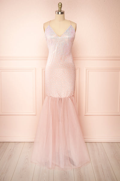 Shatta Pink Maxi Dress w/ Sequins and Tulle | Boutique 1861 front view