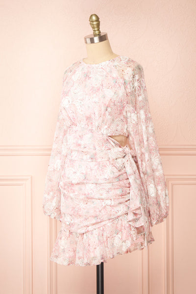 Shaune Short Pink Floral Dress w/ Long Sleeves | Boutique 1861 side view