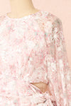 Shaune Short Pink Floral Dress w/ Long Sleeves | Boutique 1861 side close-up