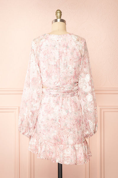 Shaune Short Pink Floral Dress w/ Long Sleeves | Boutique 1861 back view