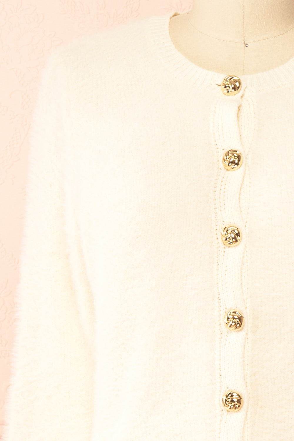 Shawna Ivory Fuzzy Knit Cardigan with Gold Buttons | Boutique 1861 front