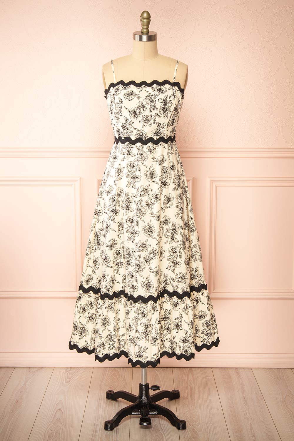 Sheena Ivory Midi Floral Dress | Boutique 1861 front view