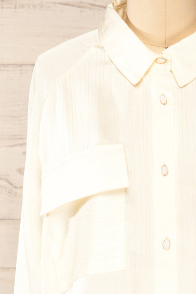 Sheffield Monochrome Striped Satin Shirt | La petite garçonne front close-up