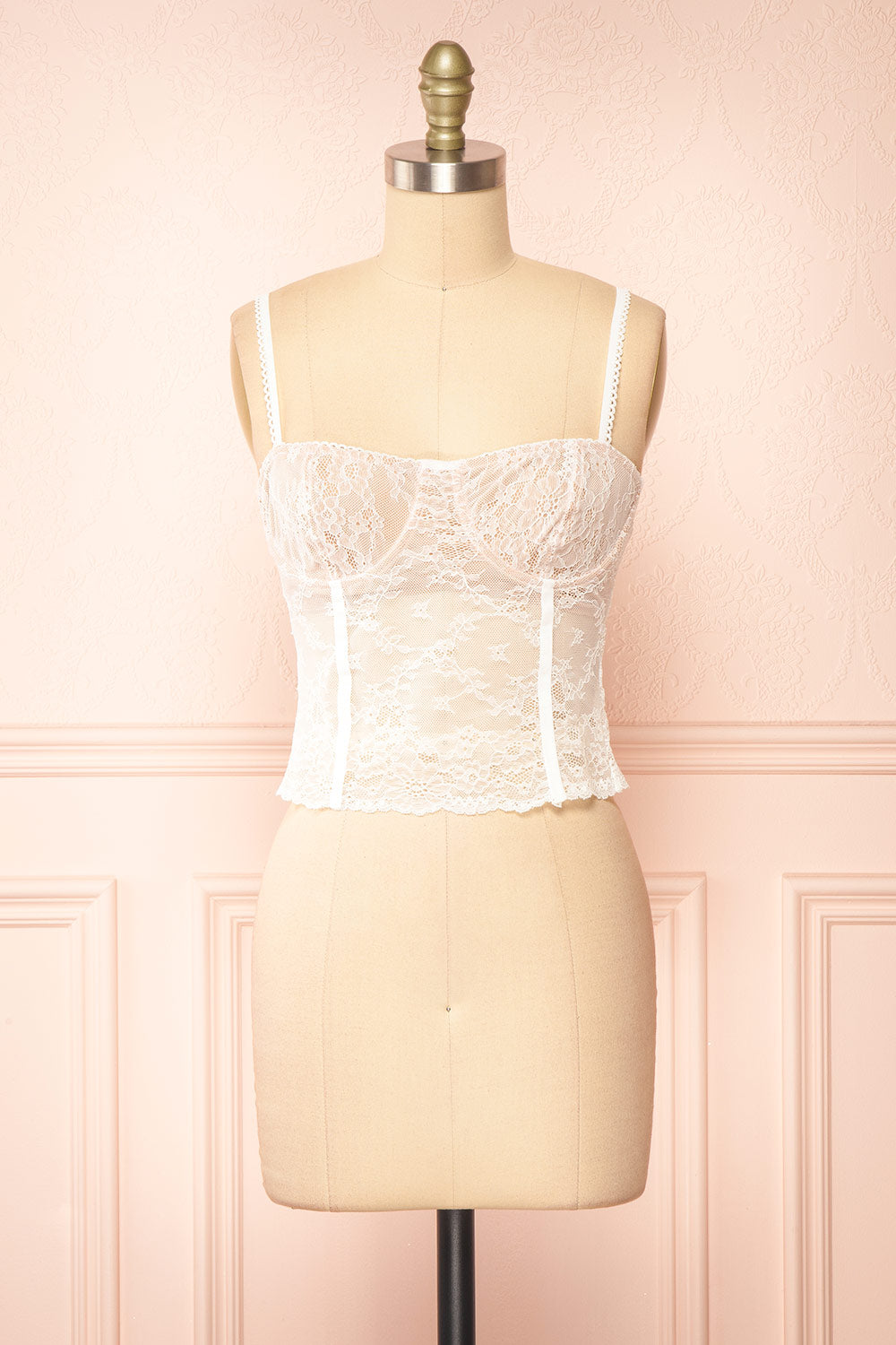 Lace Bustier Crop Top - White