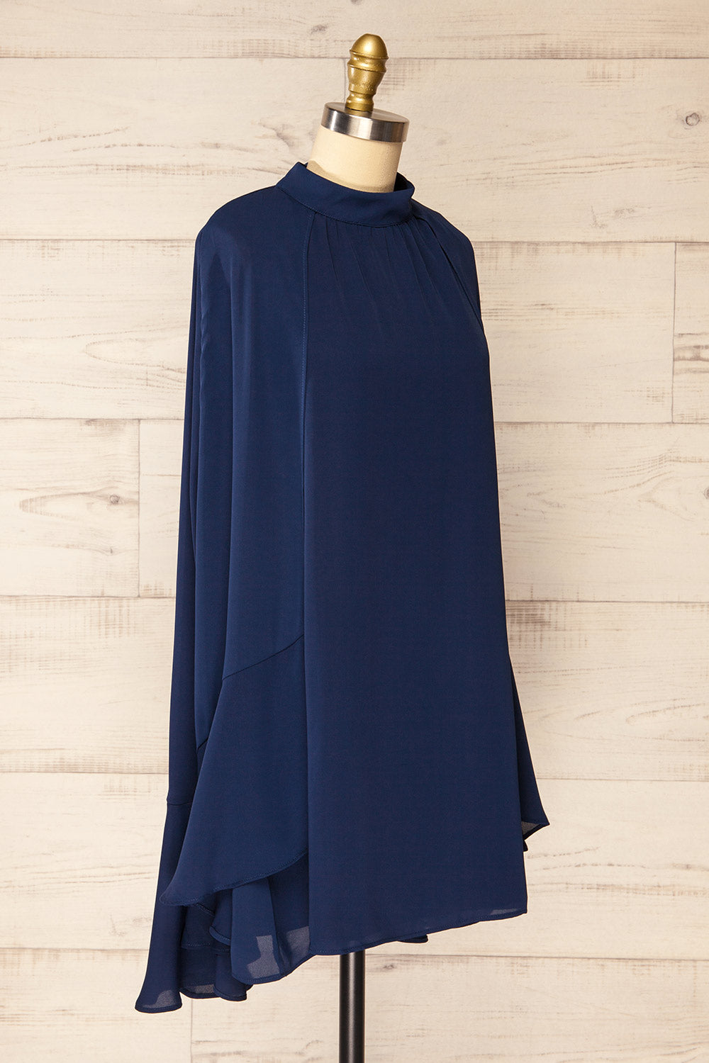 Shelby Short Navy Chiffon Dress w/ Cape | La petite garçonne side view