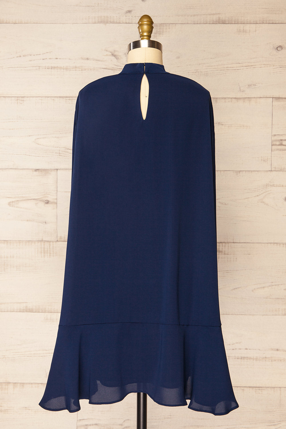 Shelby Short Navy Chiffon Dress w/ Cape | La petite garçonne back view