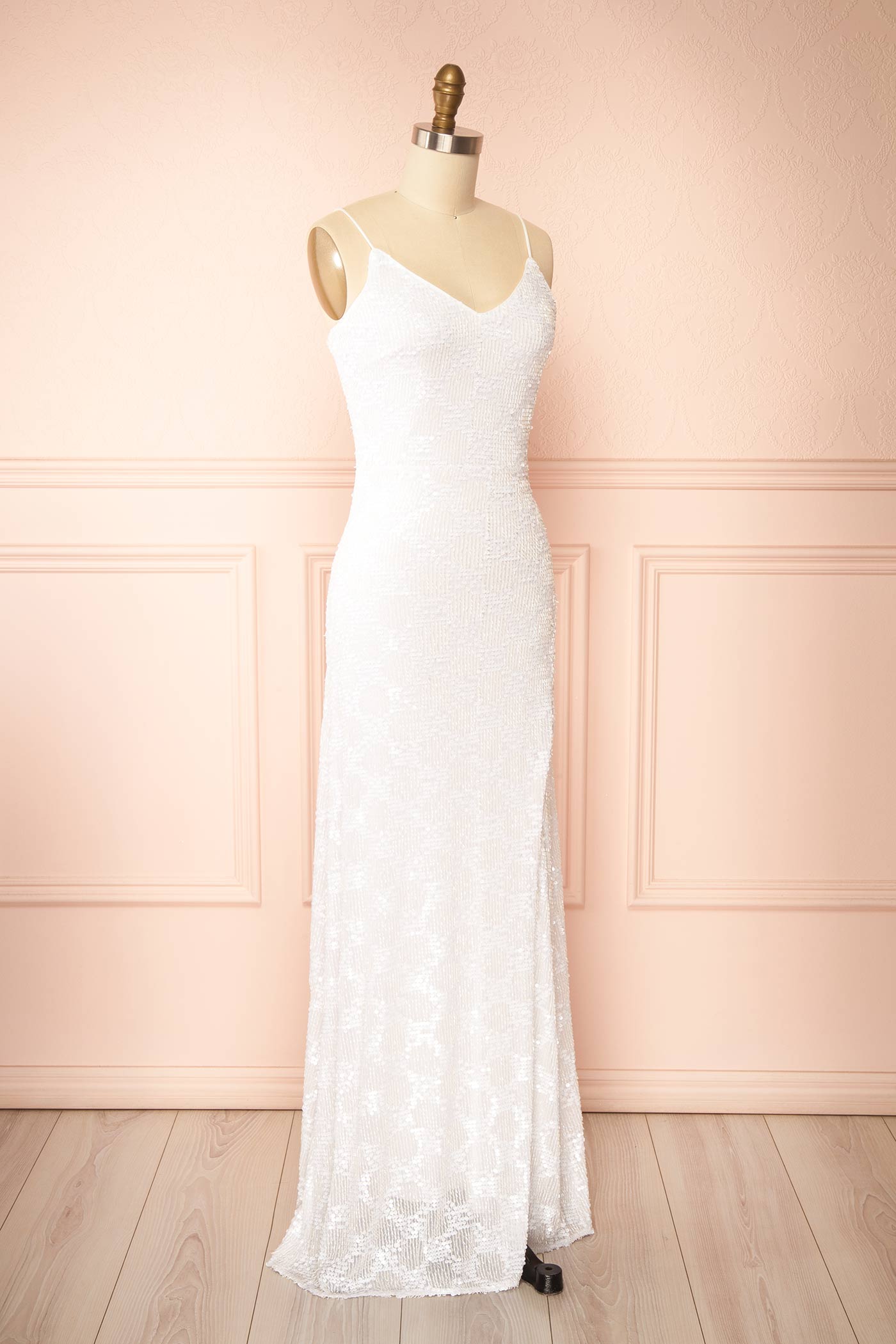 Shelia White Maxi Sequin Dress with Slit | Boudoir 1861 side 