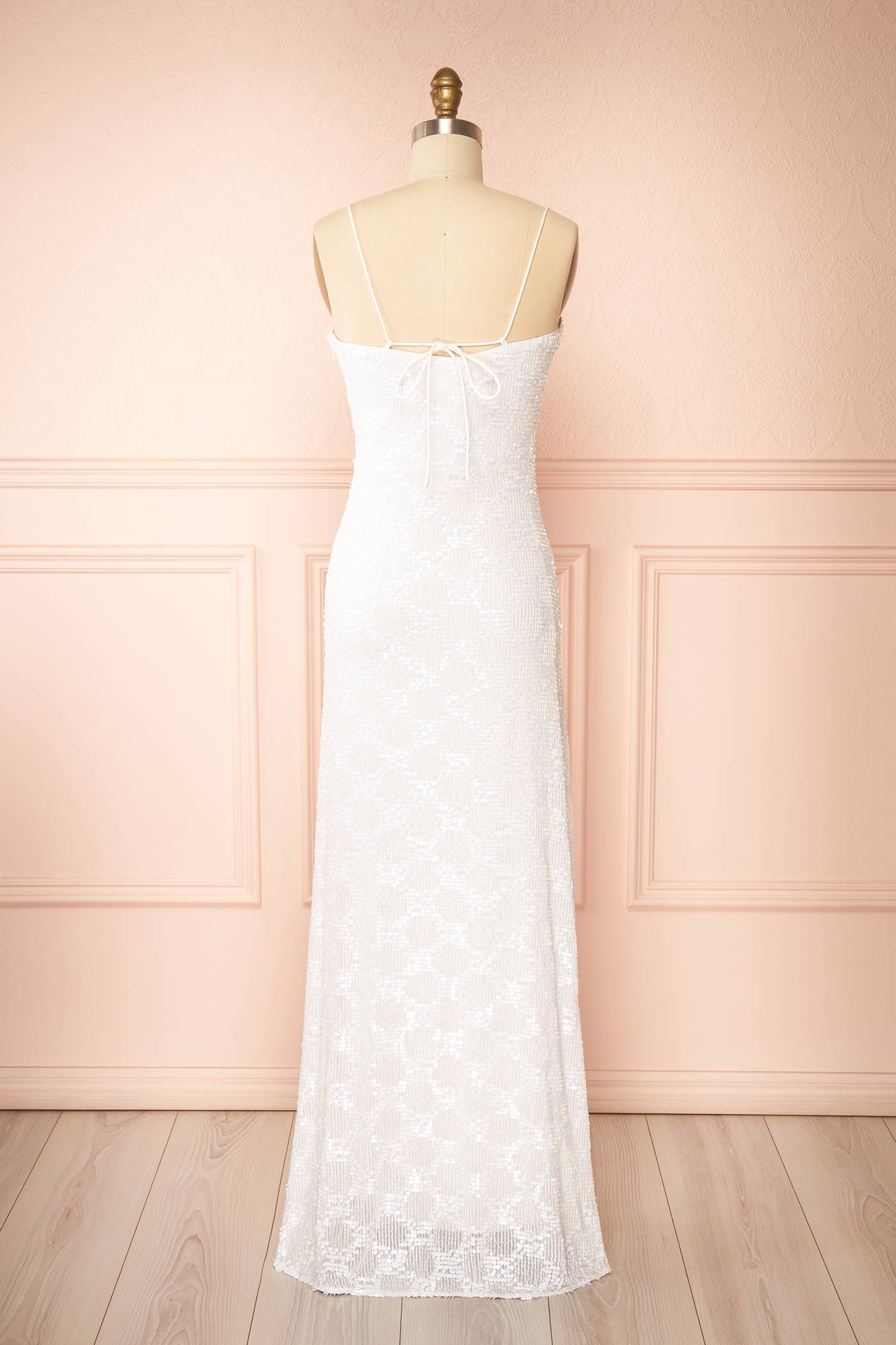 Shelia White Maxi Sequin Dress with Slit | Boudoir 1861 back