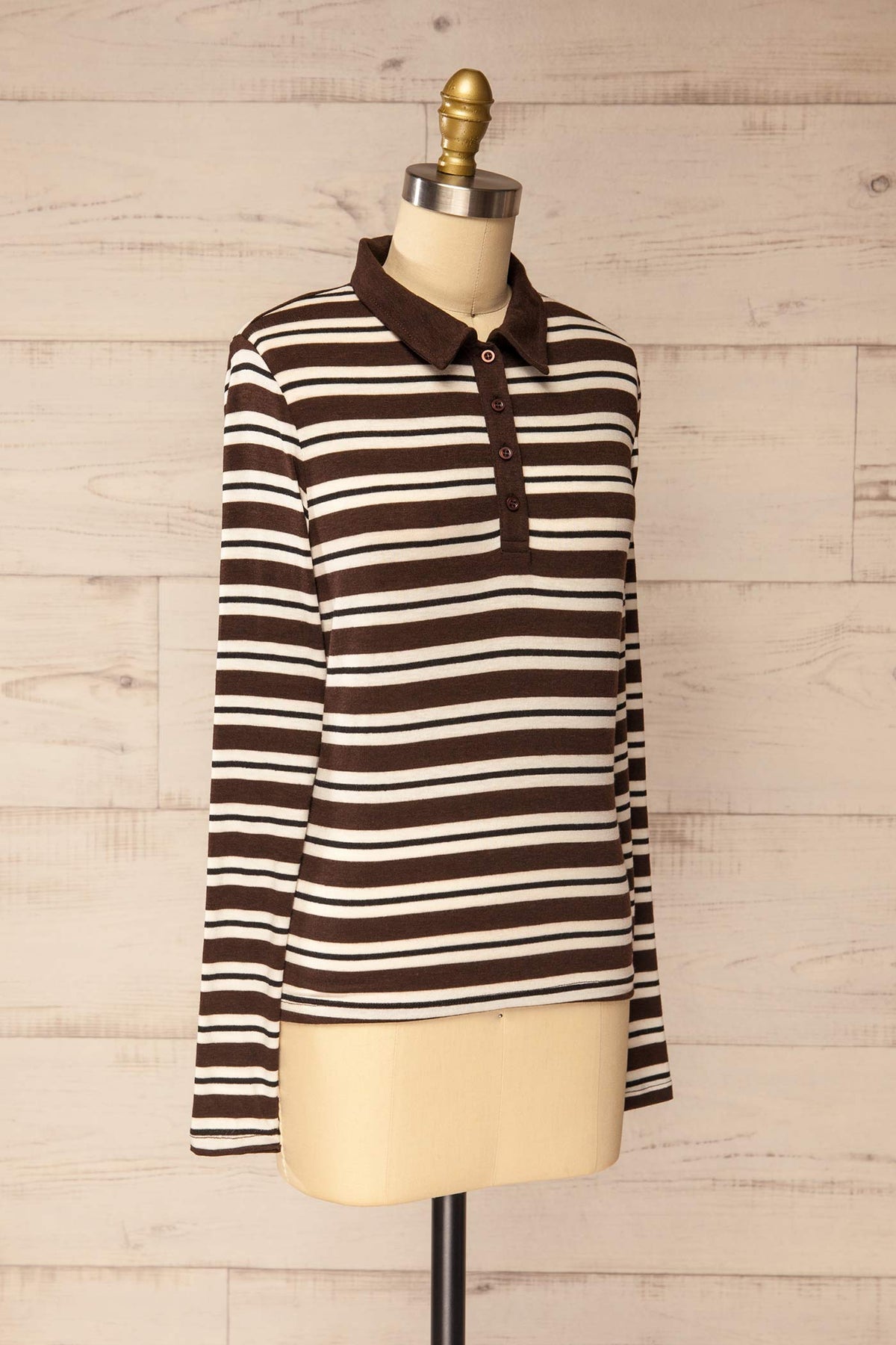 side view of Shepparton Brown Striped Long Sleeve Top at La petite garçonne
