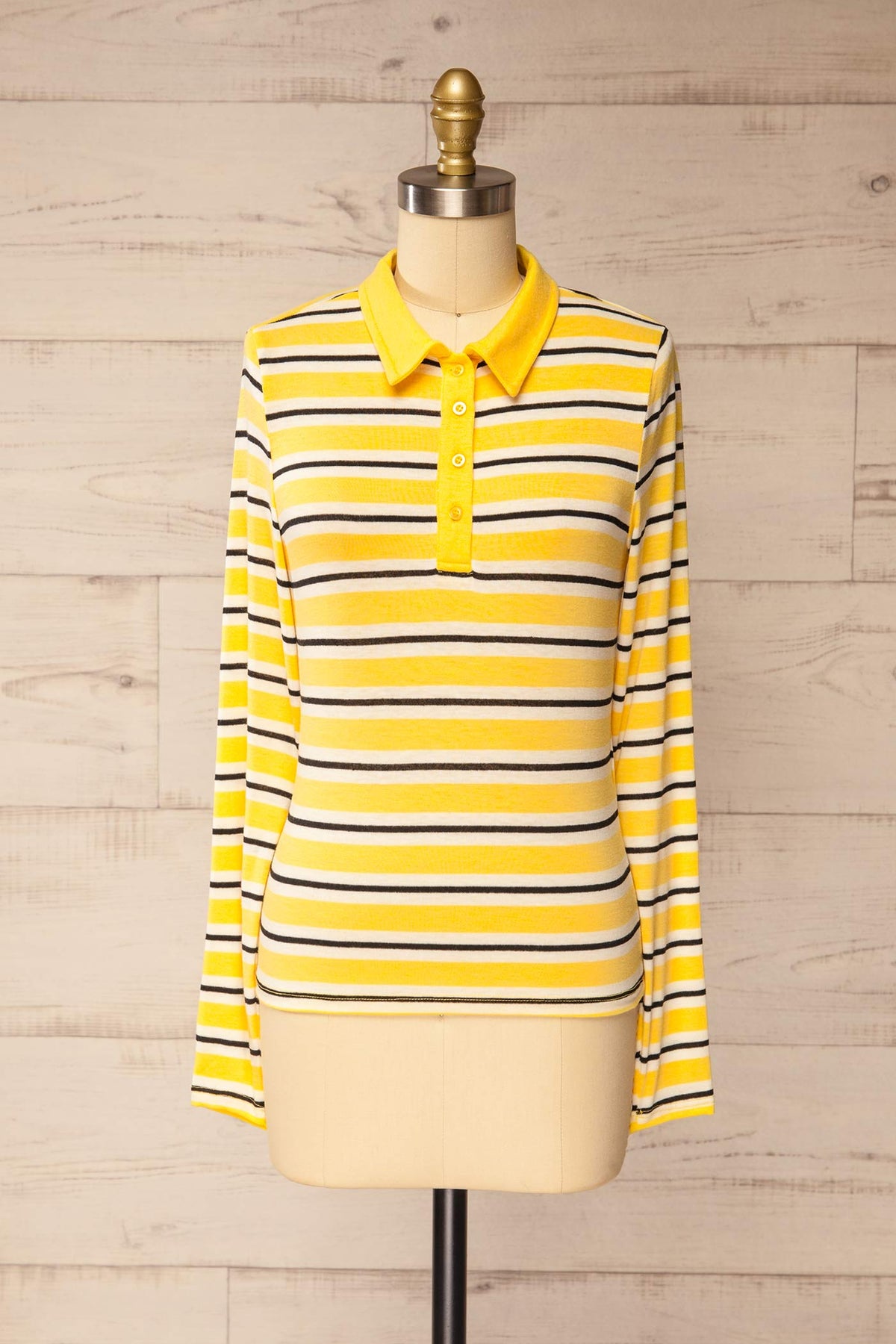 front view of Shepparton Yellow Striped Long Sleeve Top at La petite garçonne