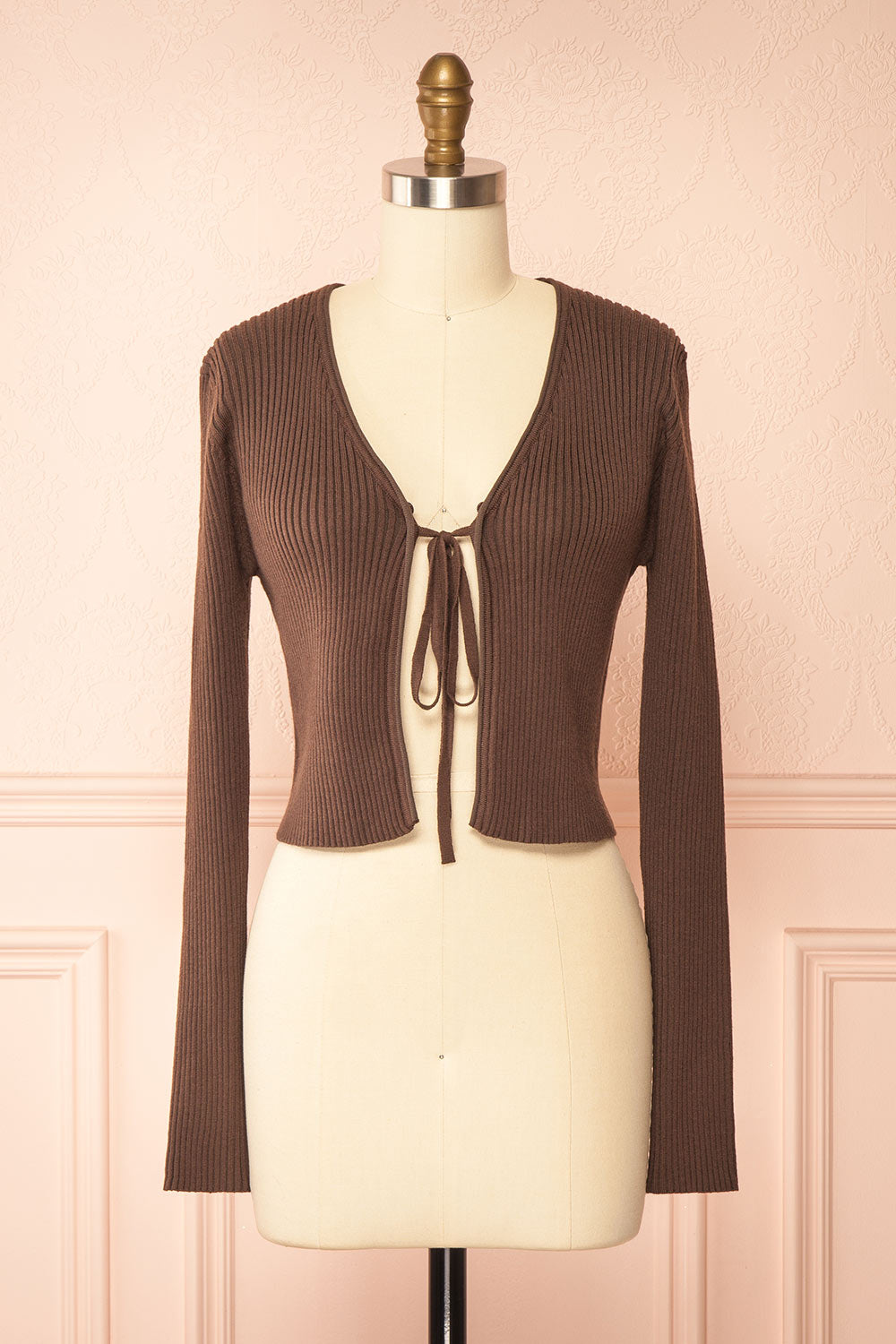 Sherie Brown Ribbed Cardigan with Faux Fur Collar | Boutique 1861 no fur view