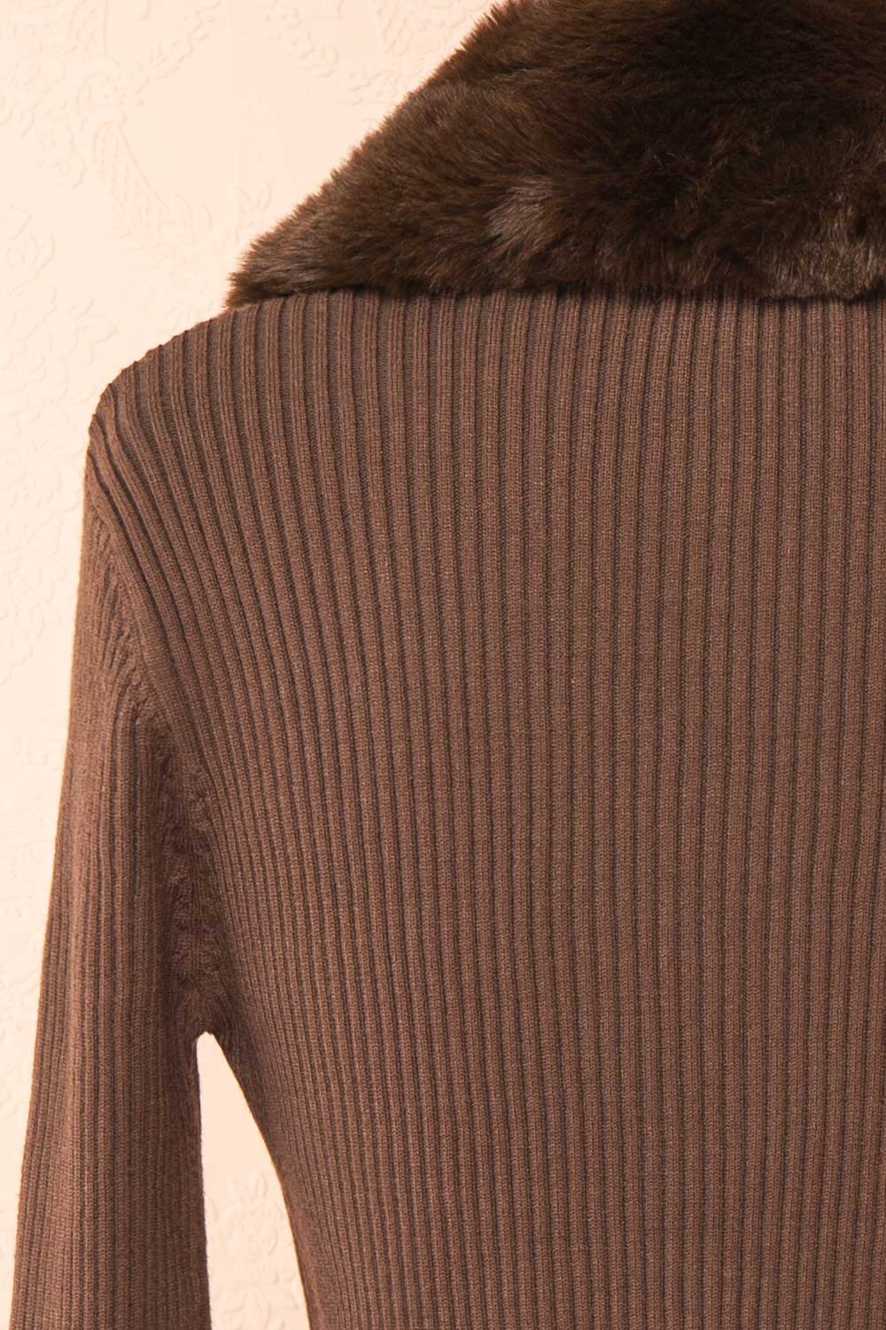 Sherie Brown Ribbed Cardigan with Faux Fur Collar | Boutique 1861 back