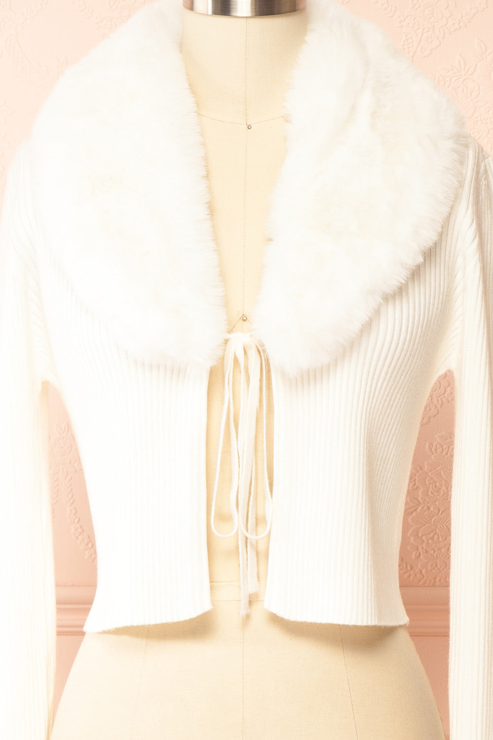 Sherie Ivory Ribbed Cardigan with Faux Fur Collar | Boutique 1861 front 