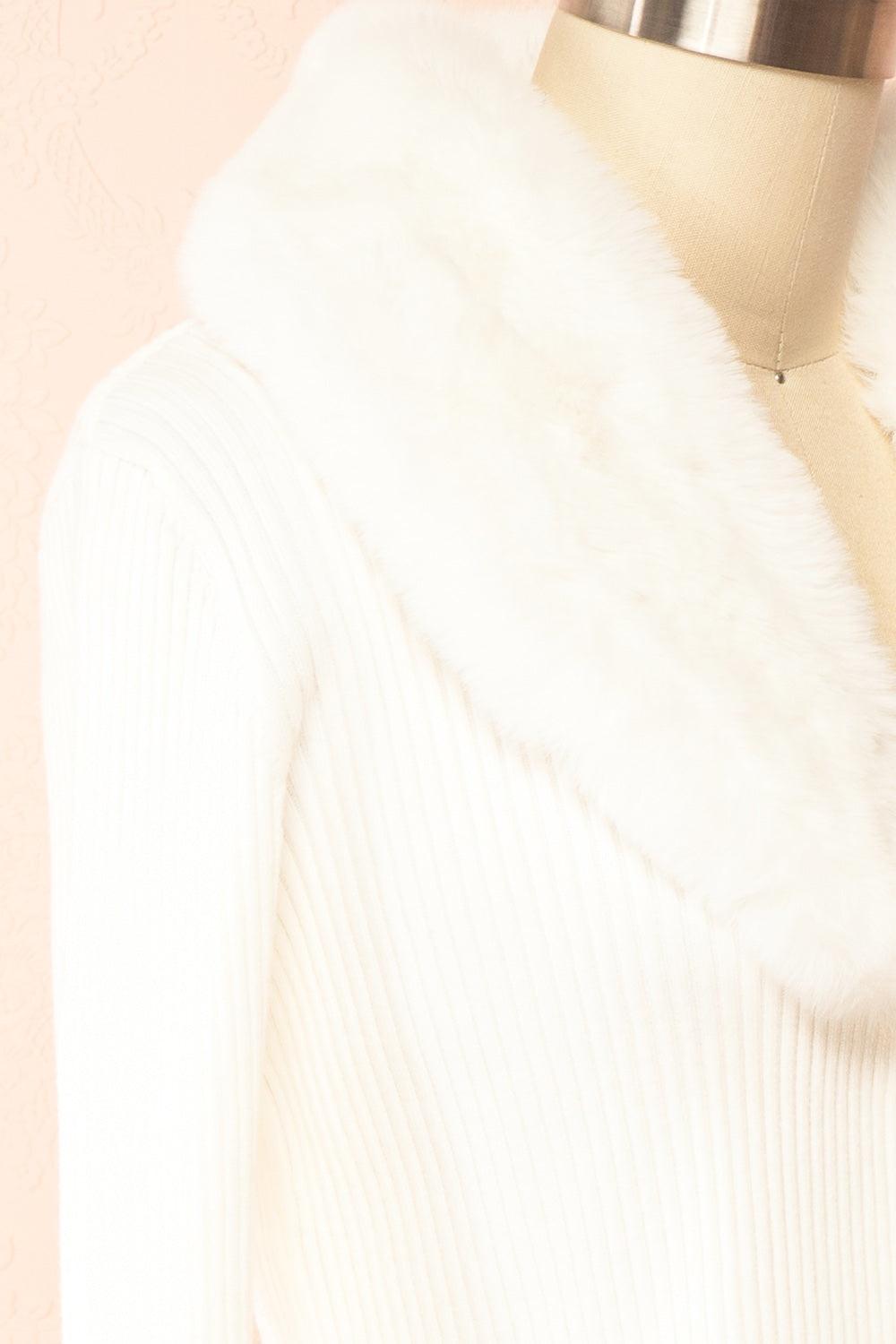 Sherie Ivory Ribbed Cardigan with Faux Fur Collar | Boutique 1861 side