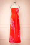 Sherry Red Floral Satin Jumpsuit w/ Slits | Boutique 1861 front view