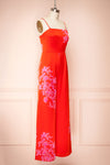 Sherry Red Floral Satin Jumpsuit w/ Slits | Boutique 1861 side view