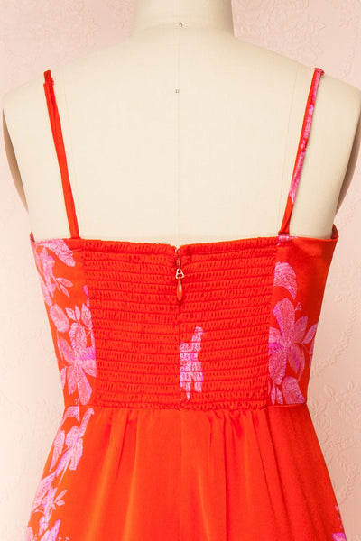 Sherry Red Floral Satin Jumpsuit w/ Slits | Boutique 1861 back