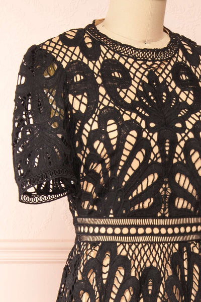 Shevona Black Crocheted Lace Midi Dress | Boutique 1861 side close-up