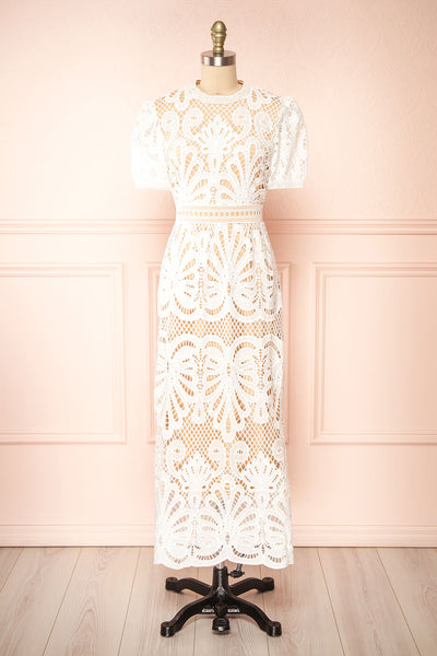 Shevona White Crocheted Lace Midi Dress | Boutique 1861 front view
