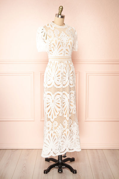Shevona White Crocheted Lace Midi Dress | Boutique 1861 side view