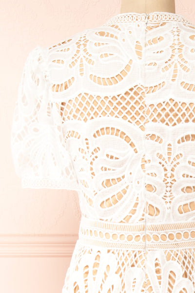 Shevona White Crocheted Lace Midi Dress | Boutique 1861 back close-up