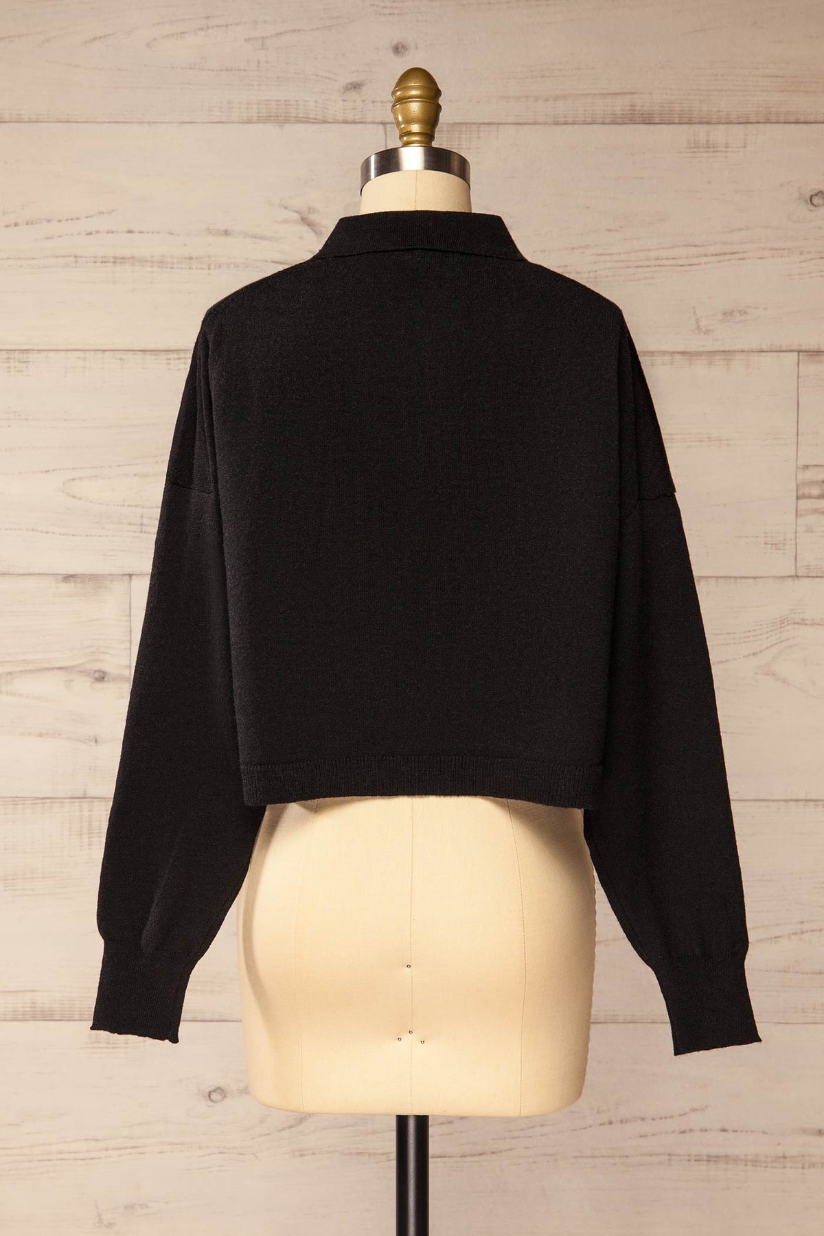 back view of Shigawake Black Cropped Polo Sweater at La petite garçonne
