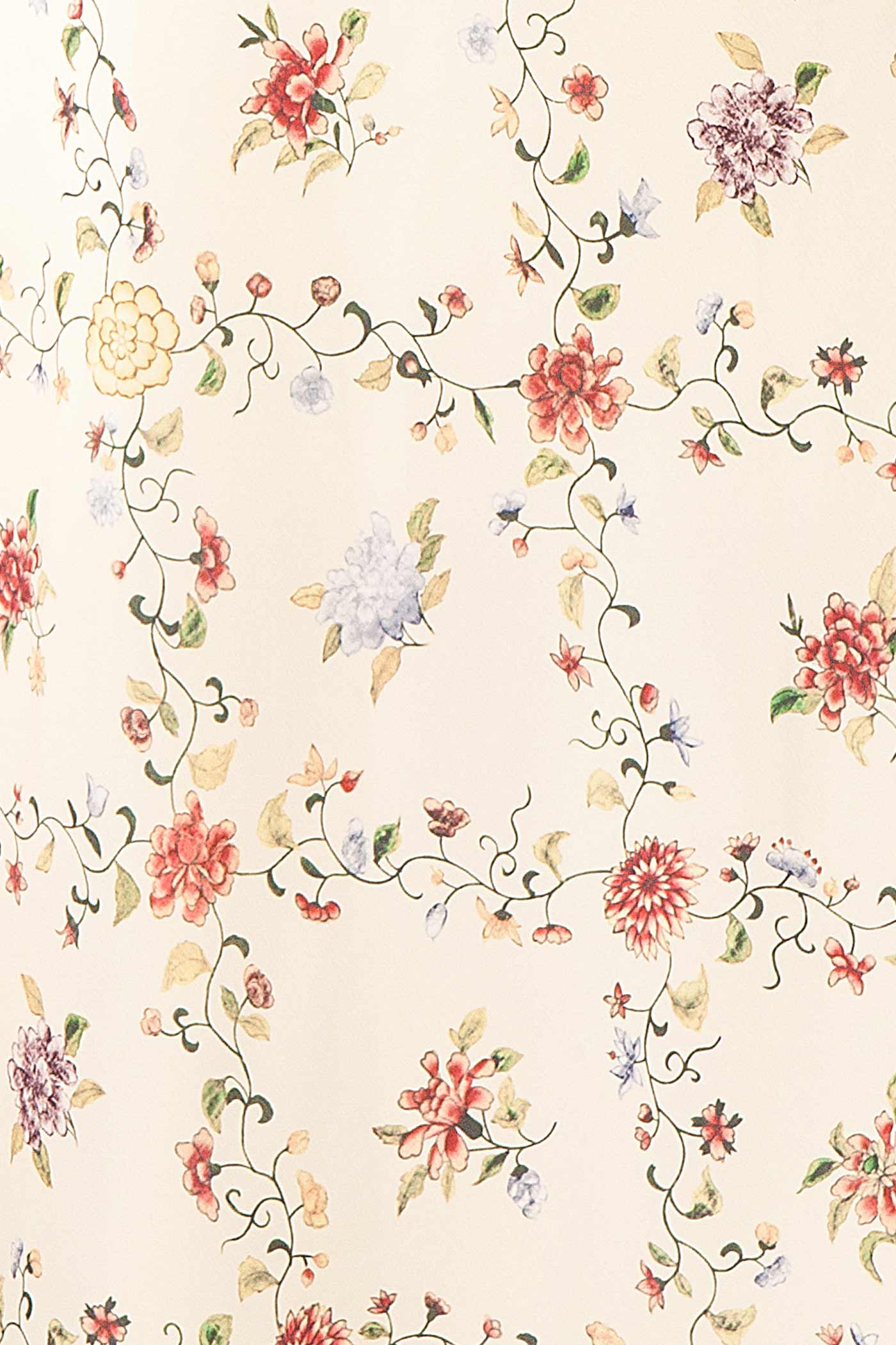 Shima Ivory Midi Floral Dress with Halter Neck | Boutique 1861 fabric 