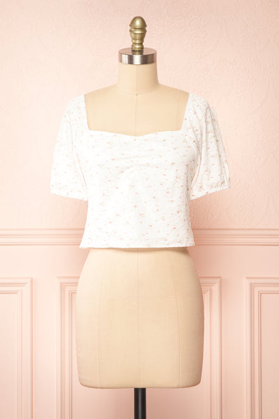 Sian Cropped Floral Top w/ Puffy Sleeves | Boutique 1861 front view