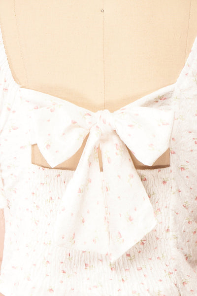 Sian Cropped Floral Top w/ Puffy Sleeves | Boutique 1861 back close-up