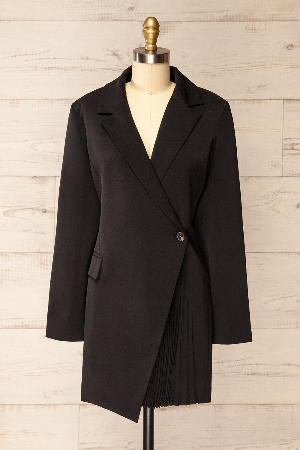 Siazan Black Asymmetrical Blazer Dress w/ Pleats | La petite garçonne front view