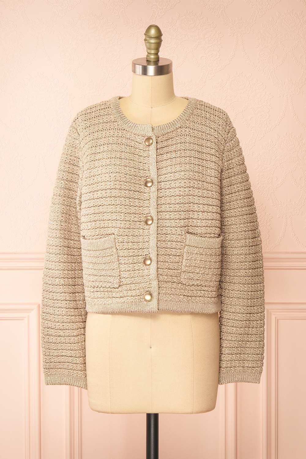 Siberie Knitted Cardigan w/ Gold Metallic Threads | Boutique 1861 front view