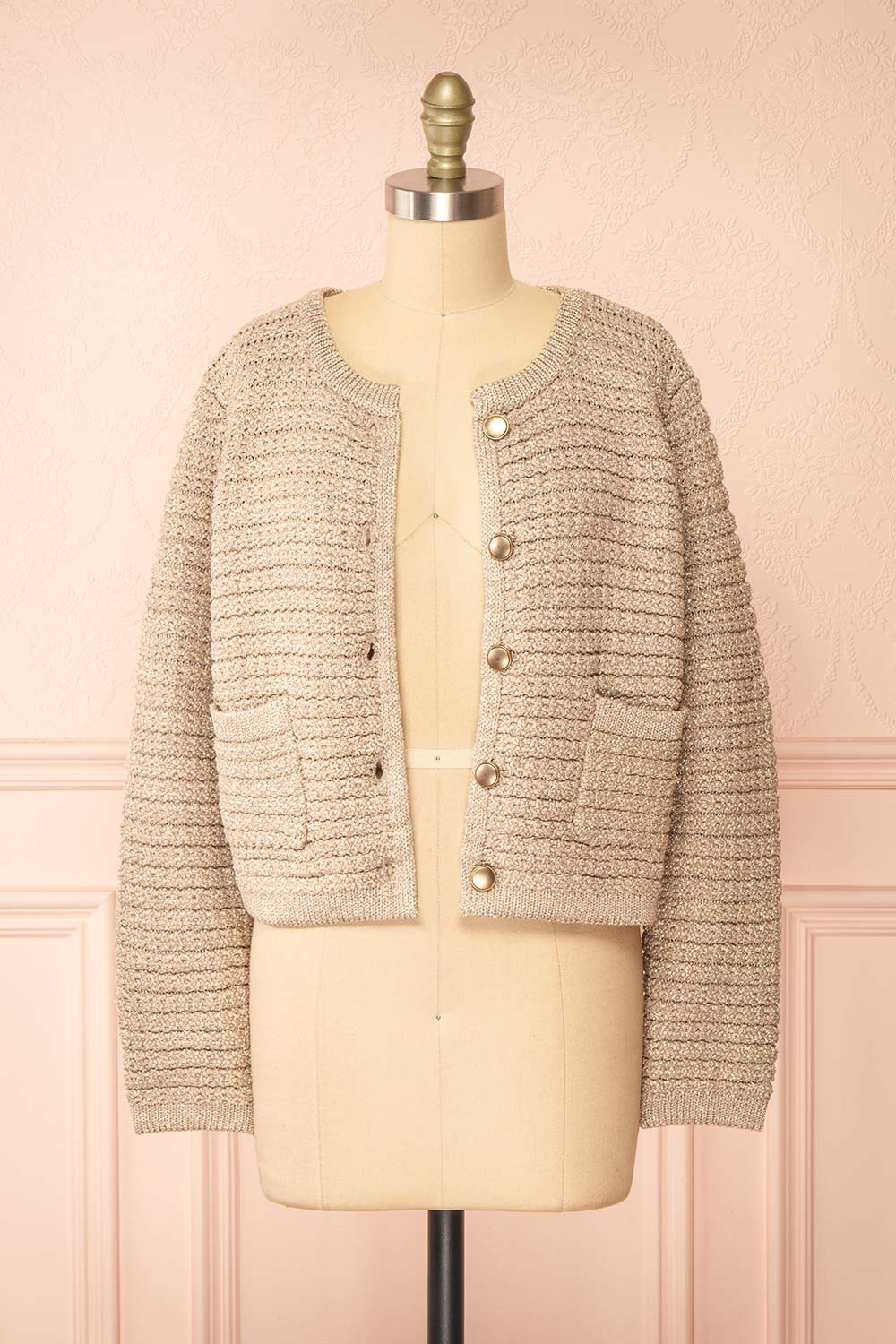 Siberie Knitted Cardigan w/ Gold Metallic Threads | Boutique 1861  open view