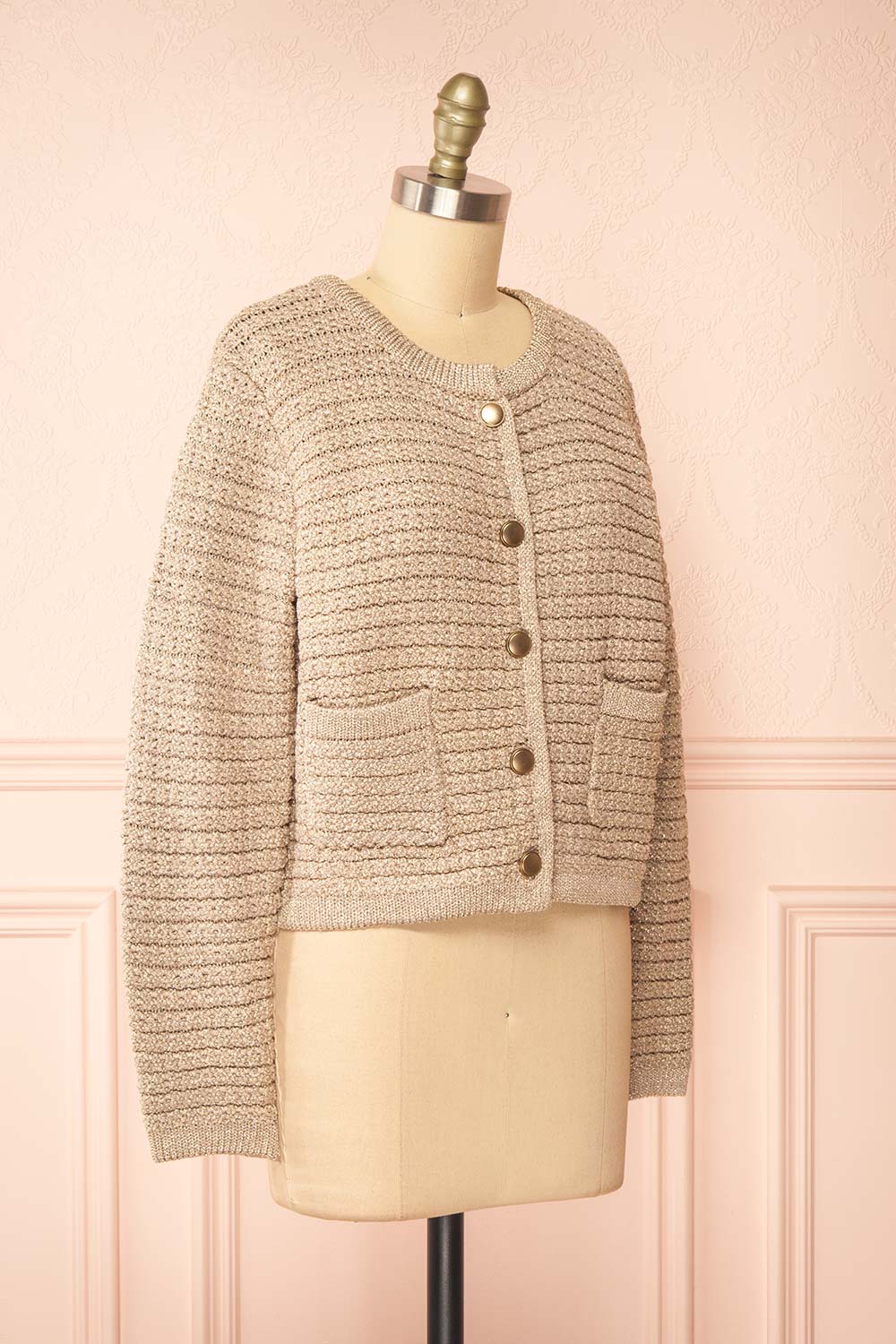 Siberie Knitted Cardigan w/ Gold Metallic Threads | Boutique 1861 side view