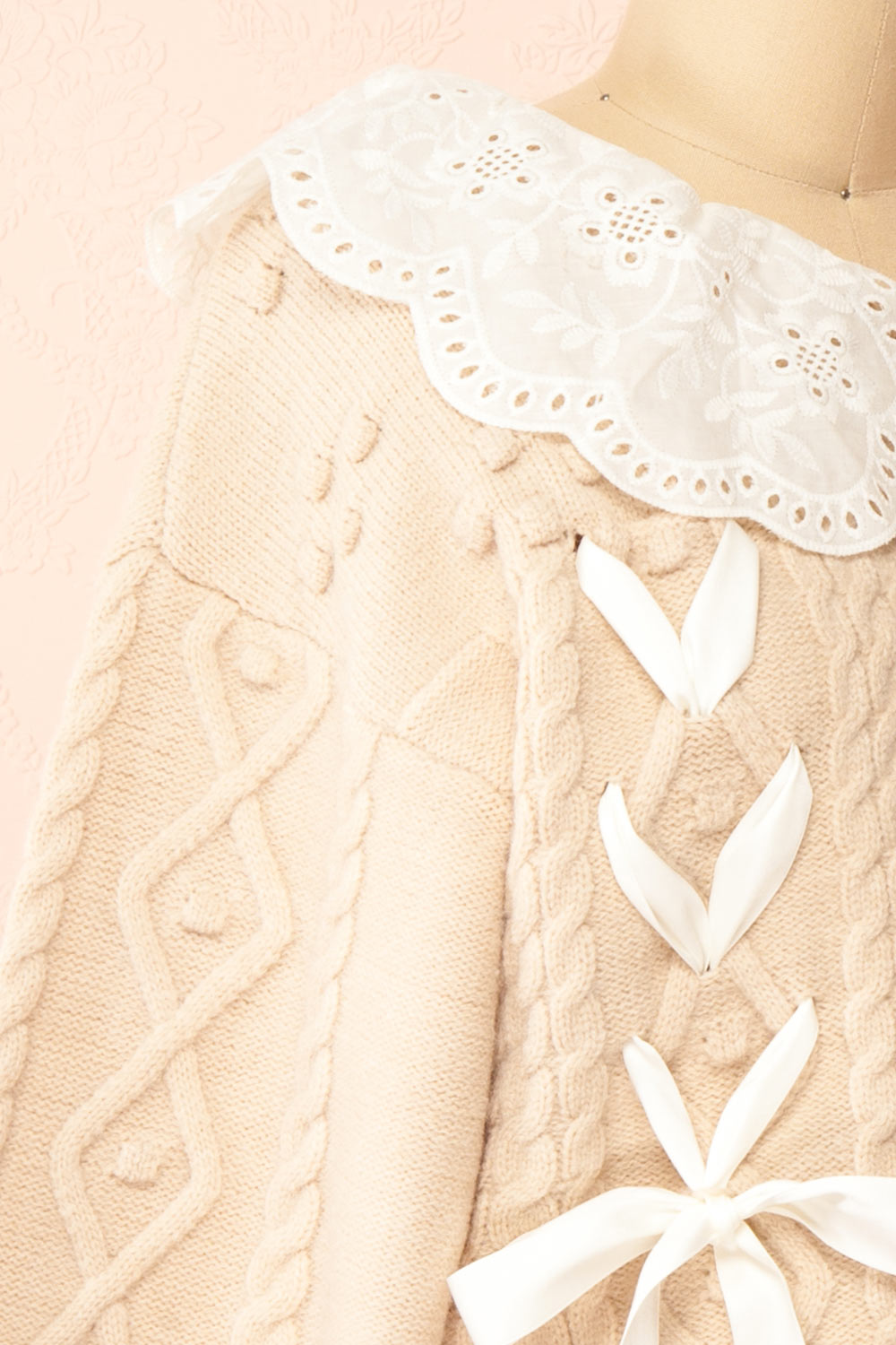 Sibylla Beige Knit Cardigan w/ Ribbons | Boutique 1861 side 