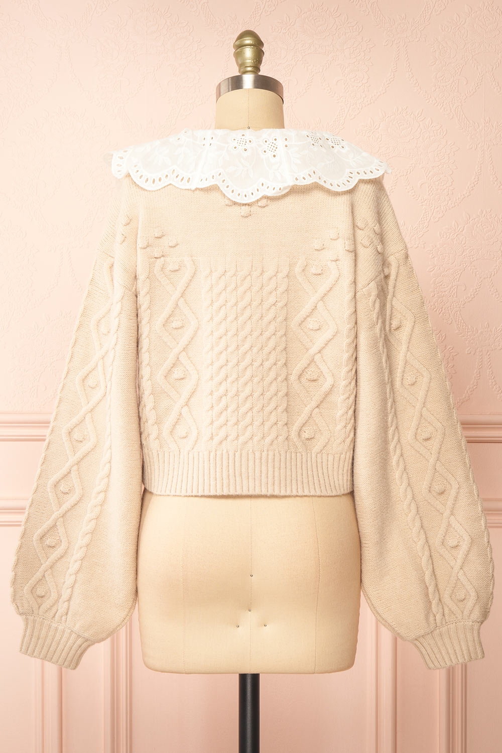 Sibylla Beige Knit Cardigan w/ Ribbons | Boutique 1861 back view