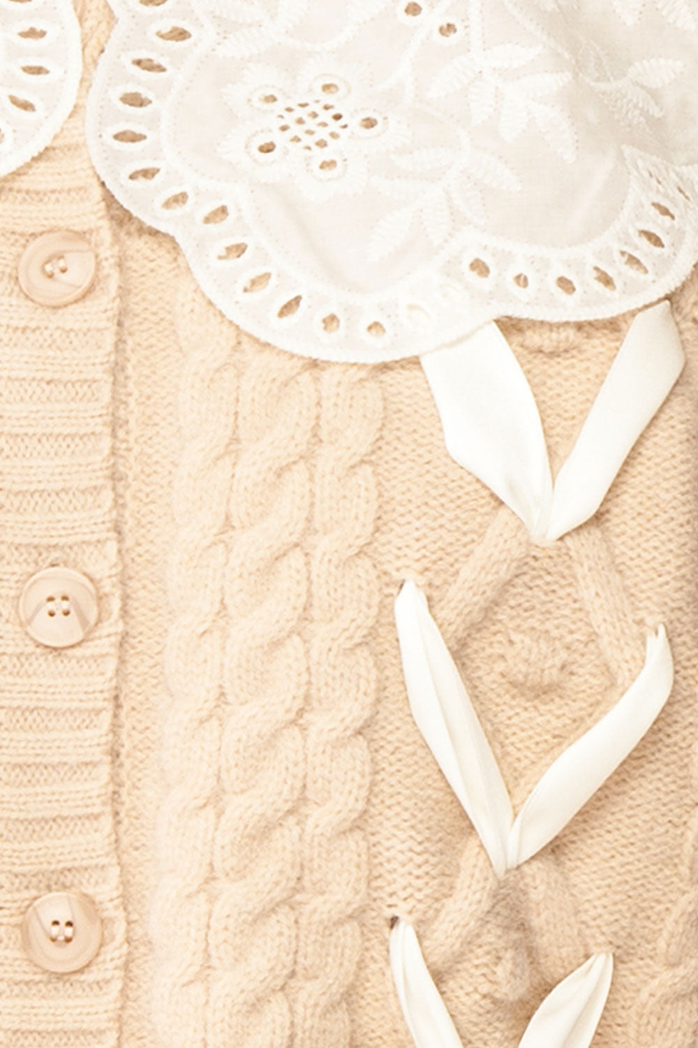 Sibylla Beige Knit Cardigan w/ Ribbons | Boutique 1861 fabric