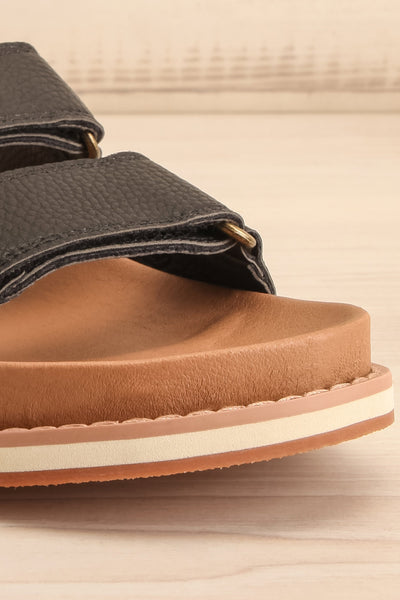 Siemna Black Slide Sandals w/ Velcro Straps | La petite garçonne front close-up