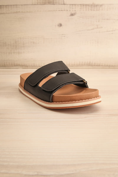 Siemna Black Slide Sandals w/ Velcro Straps | La petite garçonne front view