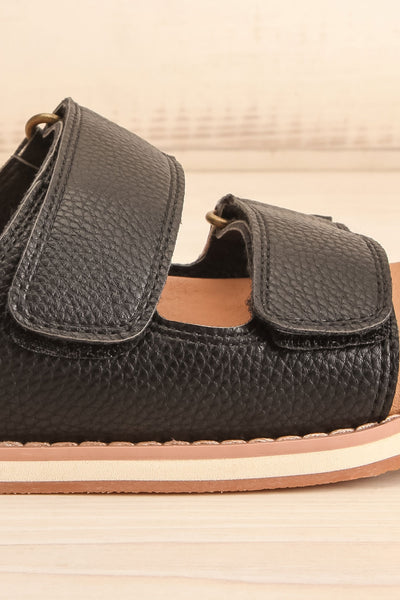 Siemna Black Slide Sandals w/ Velcro Straps | La petite garçonne side close-up