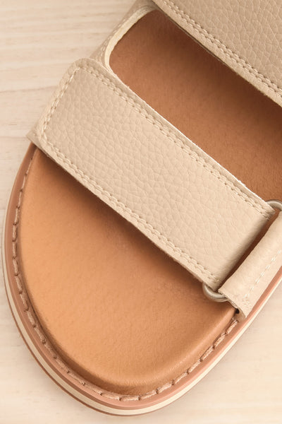 Siemna Grey Slide Sandals w/ Velcro Straps | La petite garçonne flat close-up