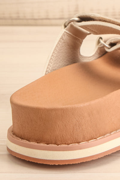 Siemna Grey Slide Sandals w/ Velcro Straps | La petite garçonne back close-up