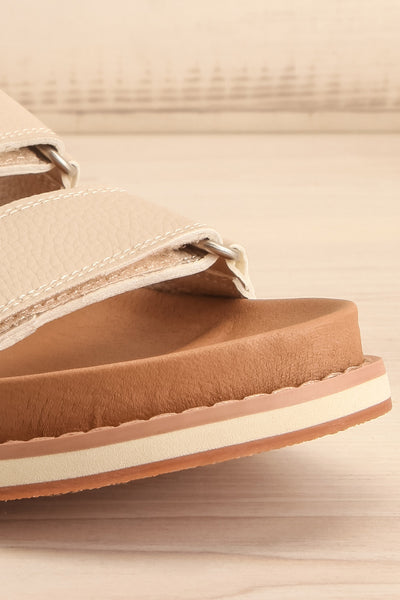 Siemna Grey Slide Sandals w/ Velcro Straps | La petite garçonne front close-up