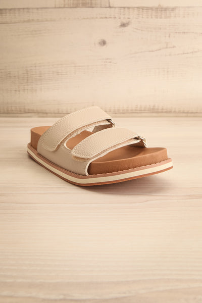 Siemna Grey Slide Sandals w/ Velcro Straps | La petite garçonne front view