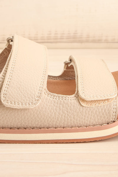 Siemna Grey Slide Sandals w/ Velcro Straps | La petite garçonne side close-up