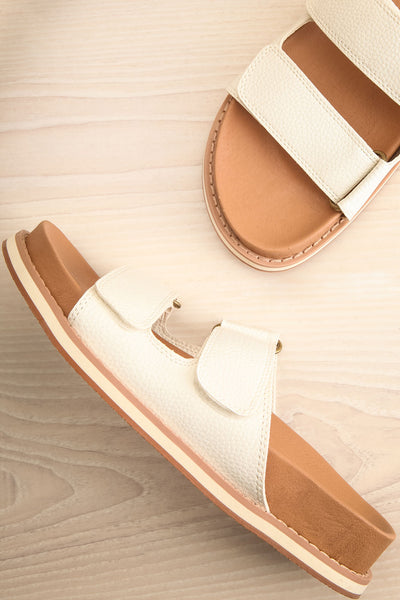 Siemna White Slide Sandals w/ Velcro Straps | La petite garçonne flat view