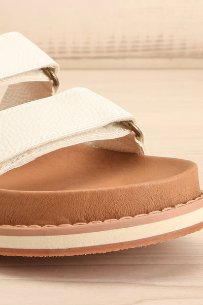 Siemna White Slide Sandals w/ Velcro Straps | La petite garçonne front close-up