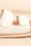 Siemna White Slide Sandals w/ Velcro Straps | La petite garçonne side front close-up