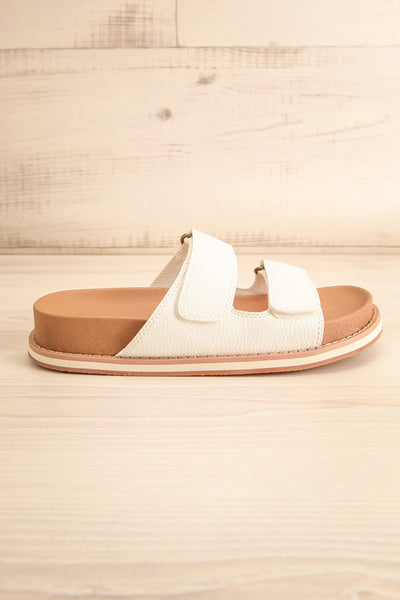 Siemna White Slide Sandals w/ Velcro Straps | La petite garçonne side view